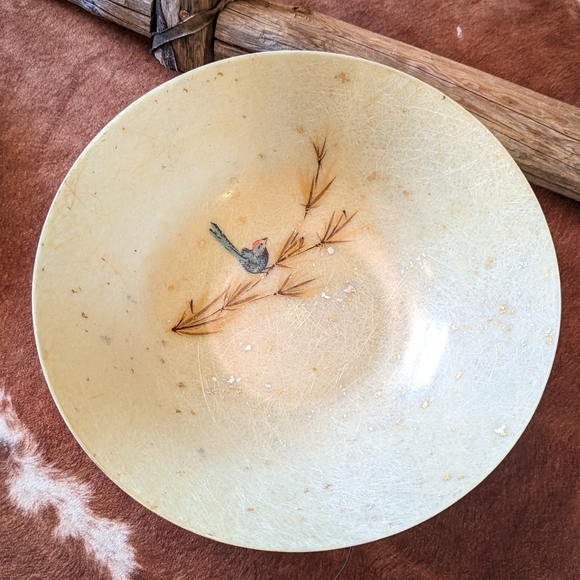 Vintage Mid Century Two Tiered Fiberglass 2 Bowl Set W Bird - Picture 9 of 14